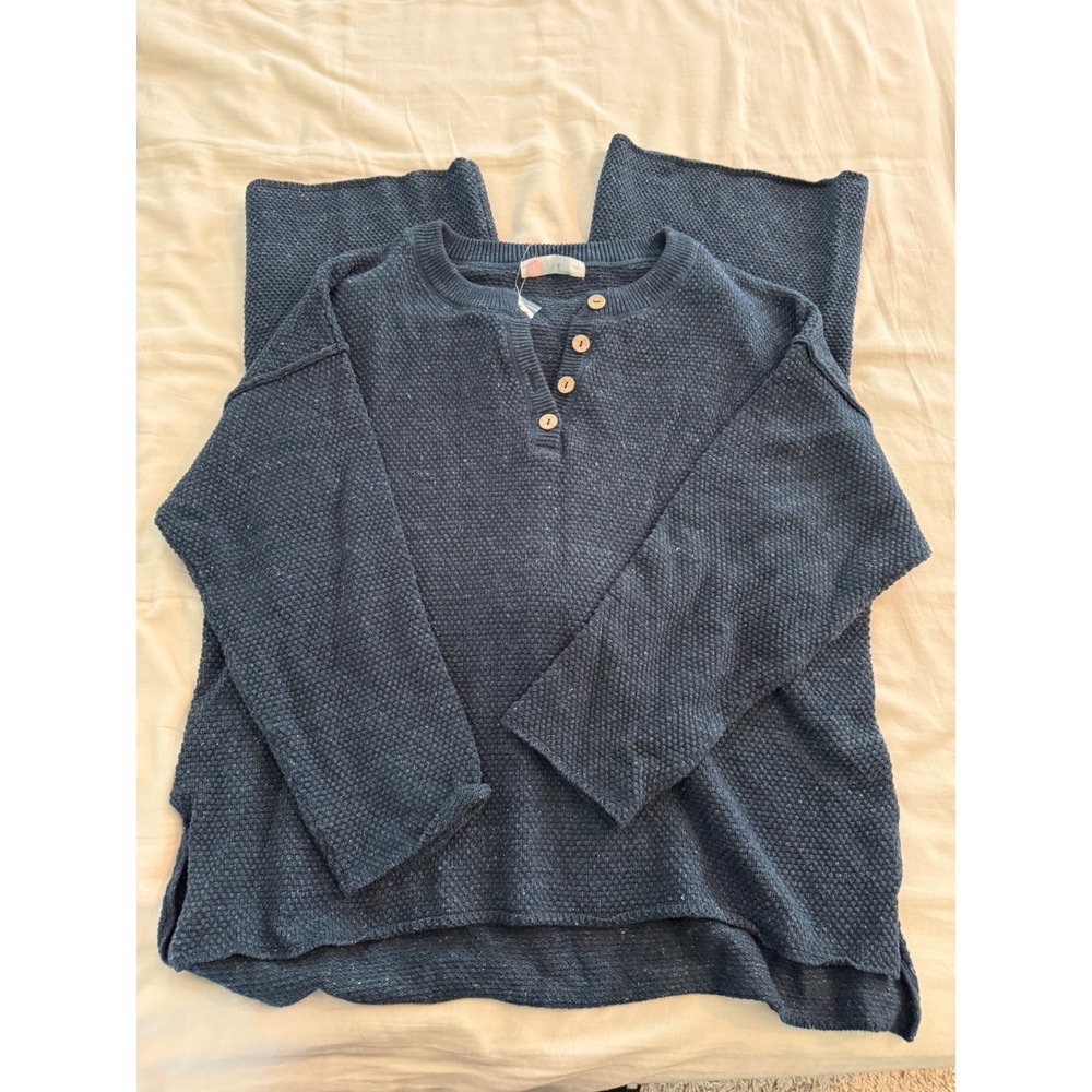 Free People FP Beach Hailee Sweater Set XL Navy Waffle Knit 2 Piece - Picture 3 of 10